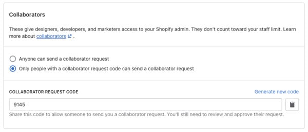 Shopify Collaborator Request Code