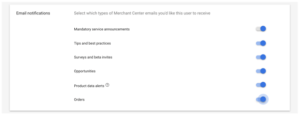 Merchant Center email notification settings